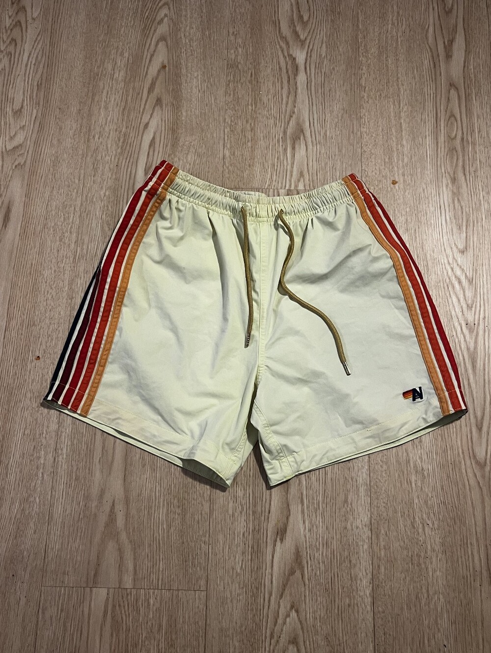 Men's Light Yellow Aviator Nation  Shorts with Multicolor Stripes XS